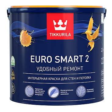 Краска интерьерная Tikkurila/Tikkivala Euro Smart 2 база А белая 2,7 л