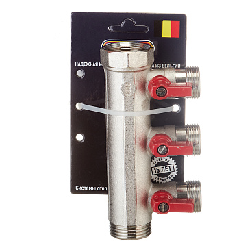 Коллектор Henco 1 ВР(г) х 3 выхода 3/4 НР(ш) ЕК х 1 НР(ш) с шаровыми кранами (VB060503-ROOD)