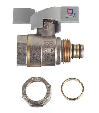 Кран шаровой латунный СТМ 16 обж(ц) х 1/2 ВР(г) для металлопластиковых труб бабочка прямой