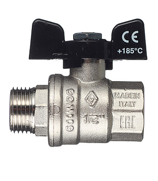 Кран шаровой латунный Bugatti 1/2 ВР(г) х 1/2 НР(ш) бабочка прямой (03070176)