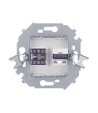 Розетка компьютерная/ телефонная Simon 15 встраиваемая алюминий RJ11/ RJ45 (1591590-033)