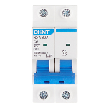 Автоматический выключатель модульный Chint NXB-63S 2P 6А тип C 4,5 кА 400 В (296786)