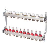 Коллекторная группа с расходомерами нержавеющая сталь Stout 1 ВР(г) х 10 выходов 3/4 НР(ш) ЕК х 1 ВР(г)