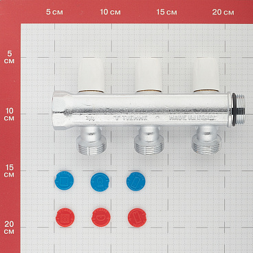 Коллектор Tiemme 3/4 ВР(г) х 3 выхода 3/4 НР(ш) ЕК х 3/4 НР(ш) регулируемый (1860011/1877K50050503)