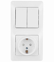 Блок выключатель и розетка Systeme Electric Glossa двухклавишный встраиваемый белый со шторками (GSL000174)