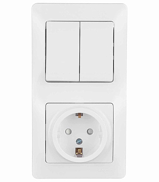 Блок выключатель и розетка Systeme Electric Glossa двухклавишный встраиваемый белый со шторками (GSL000174)
