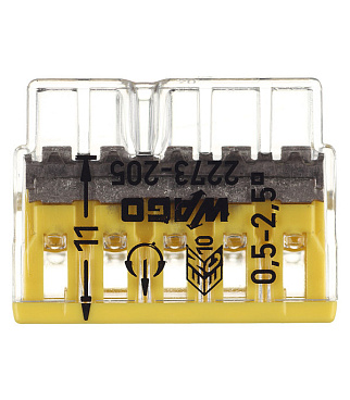Клемма на 5 проводов Wago 0,5-2,5 кв.мм самозажимная без пасты (100 шт.) (2273-205/2668)