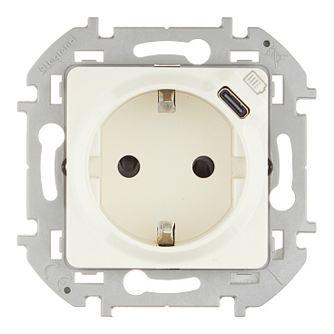 Розетка Legrand Inspiria встраиваемая слоновая кость с заземлением с USB Type-C (673771)