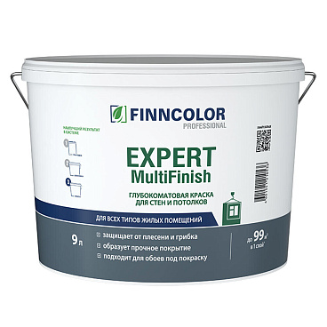 Краска влагостойкая Finncolor Expert MultiFinish база VVA глубокоматовая белая 9 л