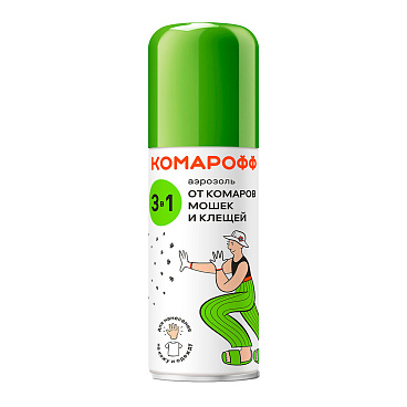 Средство для защиты от клещей и летающих насекомых аэрозоль КОМАРОФФ 3 в 1 100 мл