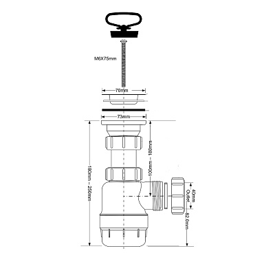 Сифон для раковины и мойки McAlpine 1 1/2х40 мм с выпуском d70 мм (MRSK2)
