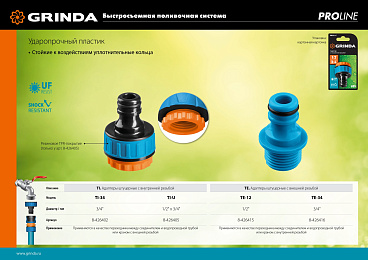 GRINDA PROLine TE-12, 1/2″, адаптер штуцерный с внешней резьбой