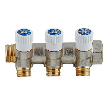 Коллектор Stout 3/4 ВР(г) х 3 выхода 1/2 НР(ш) х 3/4 НР(ш) регулируемый (SMB 6851 341203)