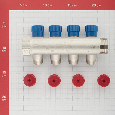 Коллектор Valtec 1 ВР(г) х 4 выхода 1/2 НР(ш) х 1 НР(ш) регулируемый (VTc.560.N.0604)
