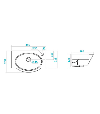 Раковина-мини Santek Форум 45 см правая подвесная белая (1.WH11.0.545)