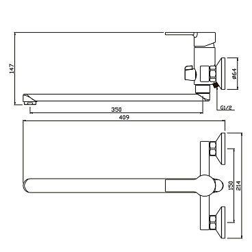 Смеситель для ванны ARGOtech Titan хром однорычажный с длинным изливом с лейкой (35-L35/K TITAN)