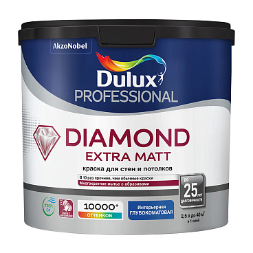 Краска моющаяся Dulux/Luxium Diamond Extra Matt база BС бесцветная 2,5 л