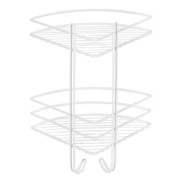 Полка для ванной Металаксон Drop угловая двухъярусная с крючками 200х200х385 мм металл белая (48991-2БМ)