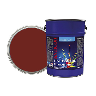 Грунт-эмаль по ржавчине 3в1 Простокрашено красно-коричневая глянцевая 5 кг