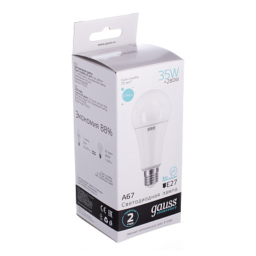Лампа светодиодная Gauss E27 4100К 35 Вт 2740 Лм 180-240 В груша A67/A80 матовая