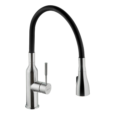 Смеситель для кухни Lemark Expert нержавеющая сталь/черный с гибким изливом однорычажный (LM5082S-Black)