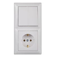 Блок выключателя с розеткой Svet SV1001 двухклавишный встраиваемый белый (SV1001-0004)