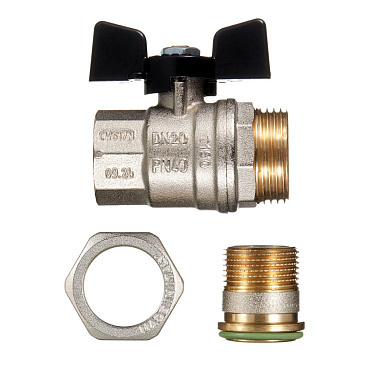 Кран шаровой латунный Bugatti 3/4 ВР(г) х 3/4 НР(ш) бабочка с полусгоном прямой (3220089)