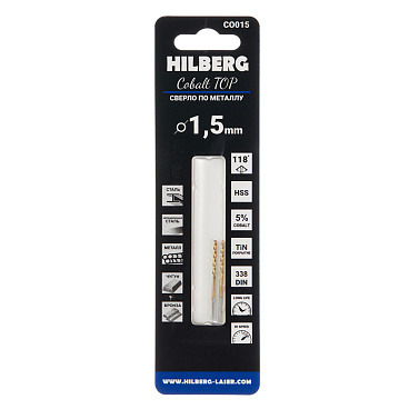 Сверло по металлу спиральное Hilberg 1,5х40 мм кобальтовое (2 шт.) (CO015)