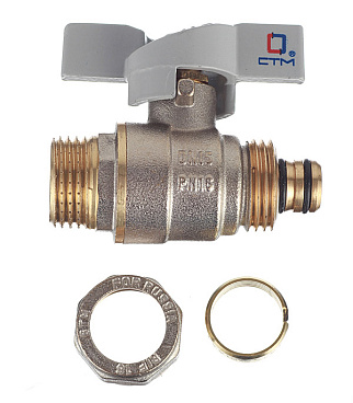 Кран шаровой латунный СТМ 16 обж(ц) х 1/2 НР(ш) для металлопластиковых труб бабочка прямой