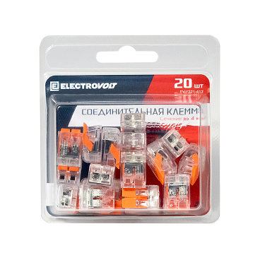 Клемма на 2 провода Electrovolt 221-412 0,2-4 кв.мм с рычажками без пасты (20 шт.) (ЦБ-00015527/605047)