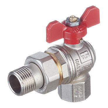 Кран шаровой латунный Tiemme 1/2 ВР(г) х 1/2 НР(ш) бабочка с полусгоном угловой