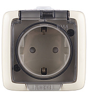 Розетка Hegel Alfa накладная слоновая кость со шторками с крышкой (РА16-212-01)