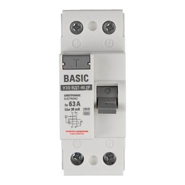 УЗО EKF Basic ВДТ-40 63А 1P+N тип AC 30 мА 4,5 кА (elcb-2-63-30e-sim)