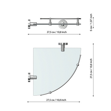 Полка для ванной Fora Long угловая 275х275х50 мм стекло/металл хром (L035M/1343)