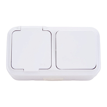 Блок выключатель и розетка Svet одноклавишный накладной белый (EV 0367-6120)