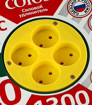 Удлинитель Союз без заземления 20 м на катушке 1,3 кВт 4 розетки ПВС (ТУ) 2х0,75 кв.мм IP20