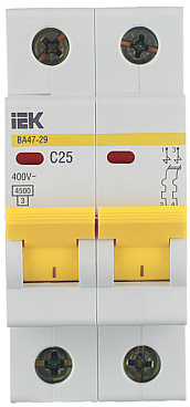 Автоматический выключатель модульный IEK Karat ВА 47-29 2P 25А тип C 4,5 кА 400 В (MVA20-2-025-C)