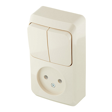 Блок выключатель и розетка Systeme Electric Этюд двухклавишный накладной кремовый (BPA16-205K)