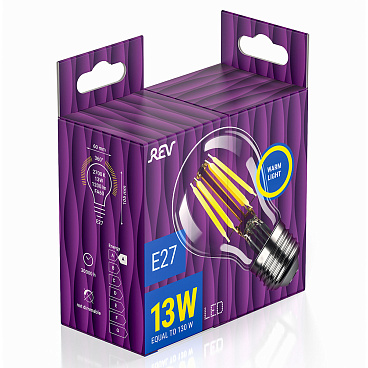 Лампа светодиодная филаментная Rev E27 2700К 13 Вт 1230 Лм 220 В груша A60 прозрачная