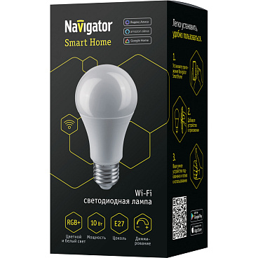 Лампа умная Navigator светодиодная диммируемая Е27 10 Вт RGB 2700-6500 К IP20 груша
