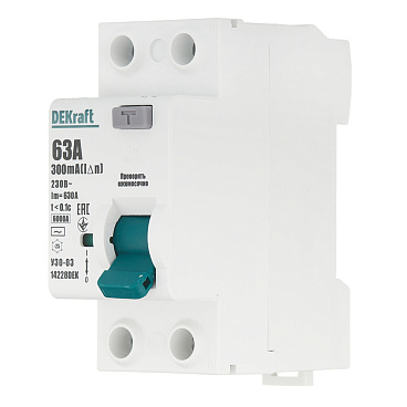 УЗО Dekraft УЗО-03 63А 1P+N тип AC 300 мА 6 кА компактное (14228DEK)