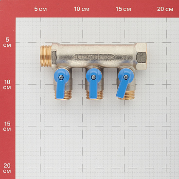 Коллектор Stout 3/4 ВР(г) х 3 выхода 1/2 НР(ш) х 3/4 НР(ш) с шаровыми кранами (SMB 6211 341203)