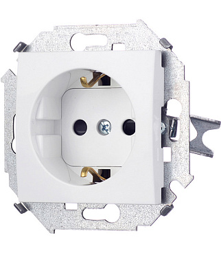 Розетка Simon 15 встраиваемая белая со шторками (1591443-030)