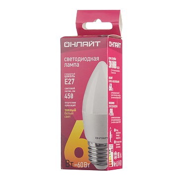Лампа светодиодная Онлайт E27 2700К 6 Вт 450 Лм 220-240 В свеча матовая