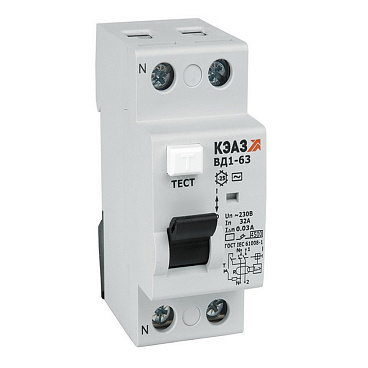 УЗО КЭАЗ OptiDin ВД1-63 40А 1P+N тип AC 30 мА 4,5 кА (221905)