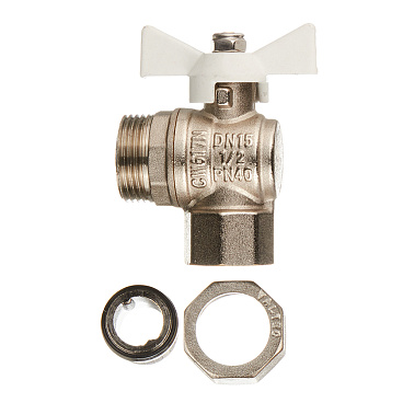 Кран шаровой латунный Valtec Base 1/2 ВР(г) х 1/2 НР(ш) бабочка с полусгоном угловой (VT.228.NW.04)