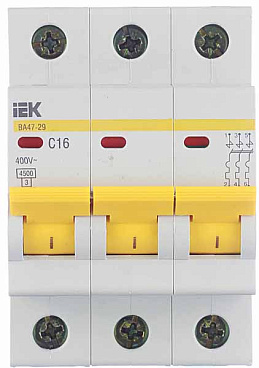 Автоматический выключатель модульный IEK Karat ВА 47-29 3P 16А тип C 4,5 кА 400 В (MVA20-3-016-C)