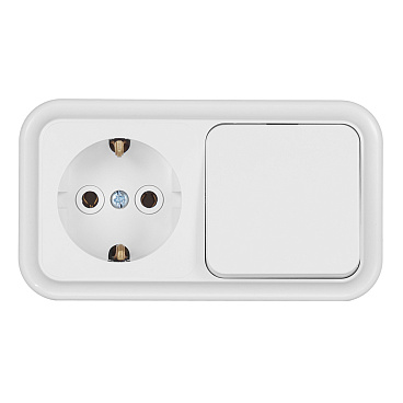 Блок выключатель и розетка Svet одноклавишный накладной белый (EV0362-5120)