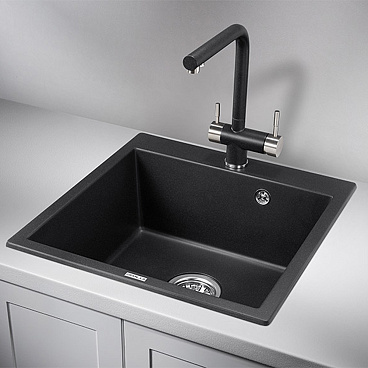 Мойка для кухни Granula 52х51х20 см врезная с сифоном кварц черная