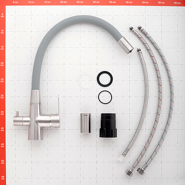 Смеситель для кухни Corsa Deco Pure нержавеющая сталь/серый с гибким изливом с подключением к фильтру однорычажный (966378)